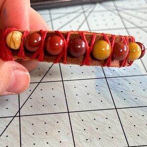 Handmade Leather Bracelet with Mookaite Jasper Crystals
